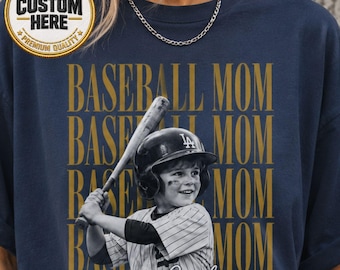 Custom Baseball Mom Shirt, Personalized Baseball Mom Tee with Kid Name Photo, Baseball Mama Gift, Sports Mom Shirt, Baseball Fan Tee