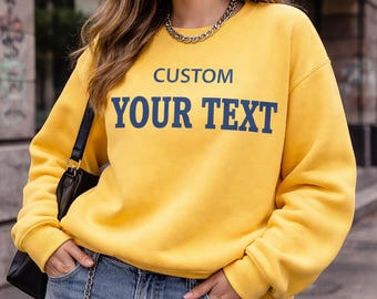 Custom Text Butter Yellow Shirt, Personalized Team Name Blue and Yellow Trendy Shirt, Gift for Her Girlfriend Couple Sweatshirt