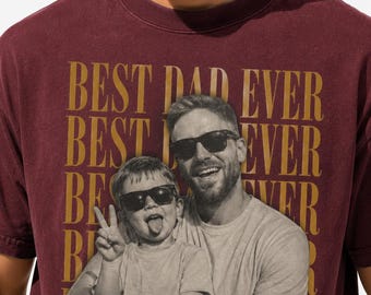 Custom Best Photo Dad Shirt, Personalized Dad And Son Portrait Graphic, Vintage Bootleg Shirt, Gift For Dad, Father’s Day Gift