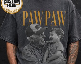 Personalized Pawpaw Photo Shirt, Custom Grandpa Picture Tee, Grandfather Gift From Grandkids, Family Photo Shirt