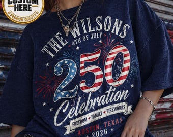 Custom Family 4th of July Shirt, Personalized America 250th Tee, Matching Patriotic Crew Shirt, Family 4th July 250 Shirts