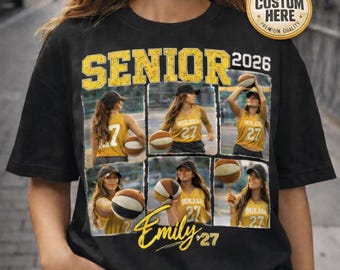 Senior Baseketball Mom Photo Tee, Personalized Football Player Picture Shirt, Graduation Year Football Mama Apparel