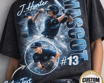 Custom Photo Baseball Player Shirt, Personalized Team Name School Bootleg Tee, Retro 90s Sports Graphic Shirt, Personalized Baseball Gift