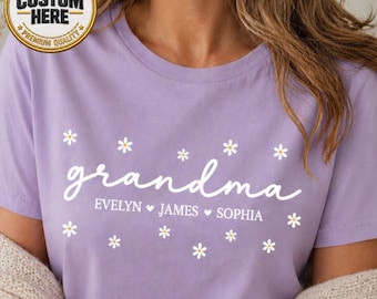 Camiseta personalizada para abuela con los nombres de los nietos, camiseta floral personalizada para abuela, regalo del Día de la Madre para abuelas, camiseta para abuela