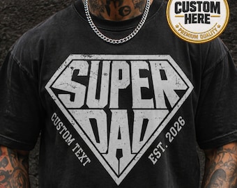 Personalized Dad Crewneck with Kids Names and Est Year, Super Dad Graphic T-Shirt, Legendary Papa Birthday Pullover, Gift for Him