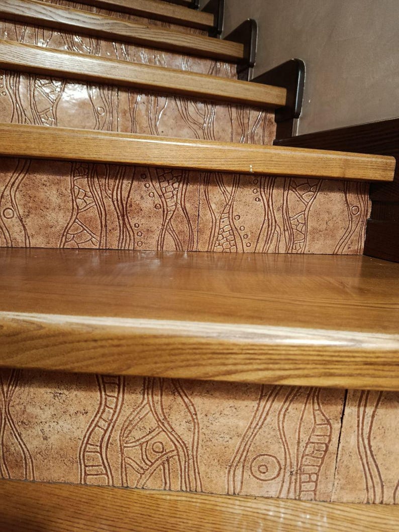 Ceramic Tile Risers Handmade Embossed Ceramic Tiles: Rustic Brown Backsplash, Stair Risers ...