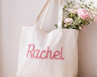 Personalized Chenille Name Tote Bag, Custom Corduroy Handbag, Everyday Work Purse with Zipper, Bridesmaid Bags, Bachelorette Party Gift