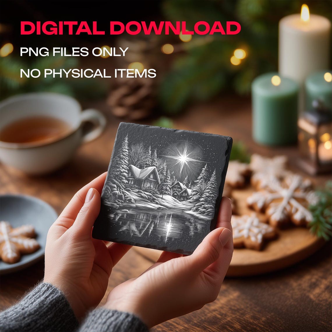 Christmas Star PNG Design for Slate Coasters – Laser Engraving Digital ...
