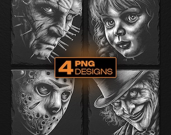Horror Movie Faces Halloween Laser Engraving Files – Slate Coaster PNG Bundle, Digital Download, for Glowforge & LightBurn, Commercial Use