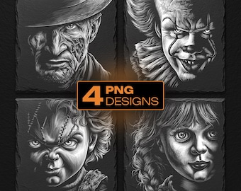 Halloween Horror Movie Faces Laser Engraving PNG Bundle: Slate Coaster Designs (Digital Download)