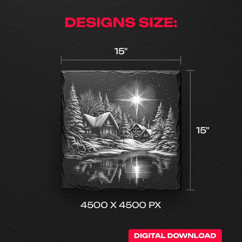 Christmas Star PNG Design for Slate Coasters – Laser Engraving Digital ...