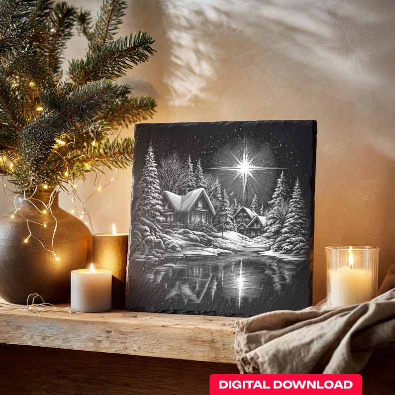 Christmas Star PNG Design for Slate Coasters – Laser Engraving Digital ...