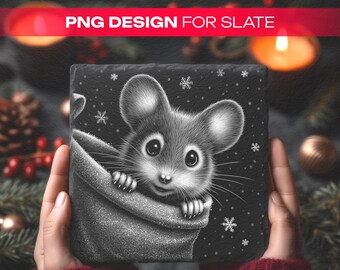 Topolino di Natale in formato PNG per ardesia – Download digitale per incisione laser, uso commerciale, per LightBurn, Glowforge, xTool