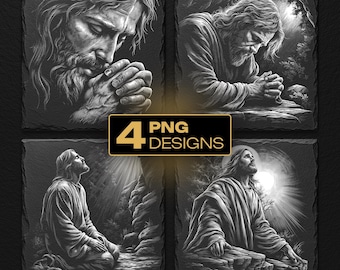 Jesus Praying Laser Engraving PNG Bundle: Slate Coaster Designs (Digital Download)