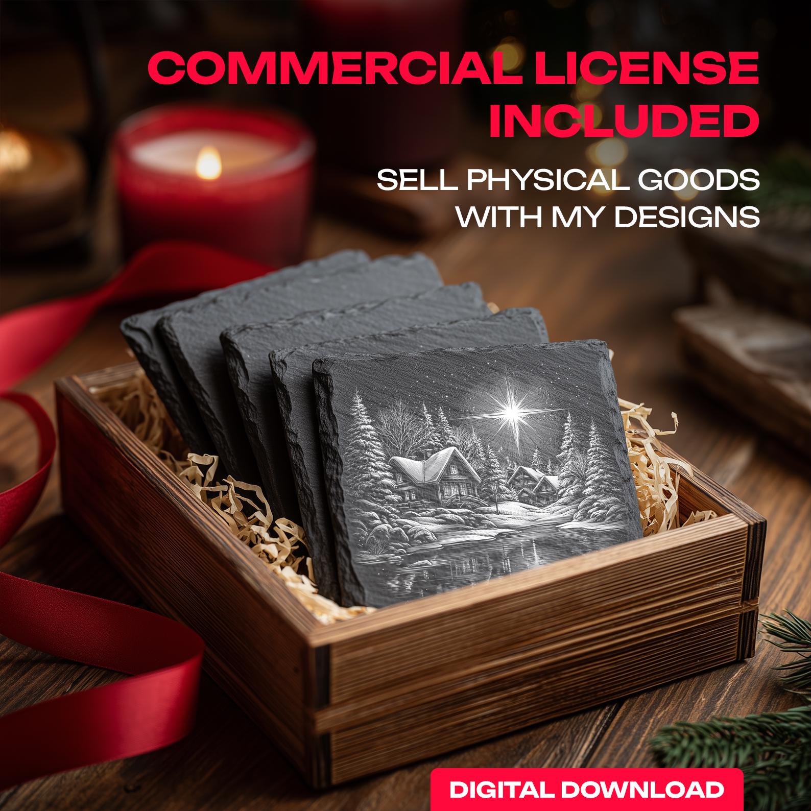 Christmas Star PNG Design for Slate Coasters – Laser Engraving Digital ...