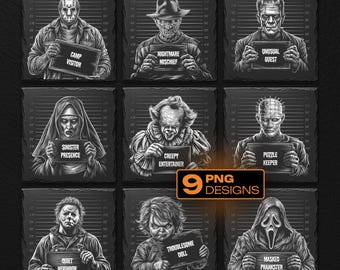 Horror Movie Mugshot Laser Engraving PNG Bundle: Slate Coaster Designs (Digital Download)