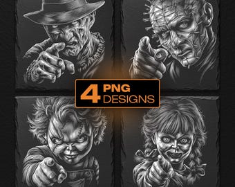 Halloween Horror Movie Finger Pointing Characters –  Laser Engraving PNG Bundle for Slate Coasters