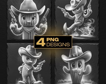 Cactuses Western Theme Laser Engraving PNG Bundle: Slate Coaster Designs (Digital Download)