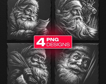Santa Claus Laser Engraving PNG Bundle: Slate Coaster Designs (Digital Download)