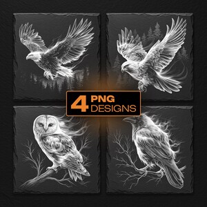 Halloween Ghost Birds Laser Engraving PNG Bundle for Slate Coasters