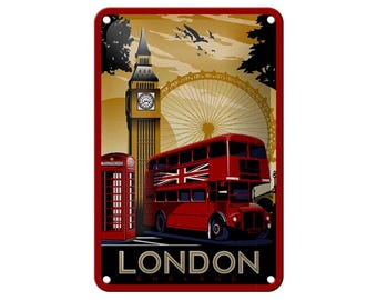 FEMER sign "Travel - England, London red bus telephone box" in wood or tin in various sizes