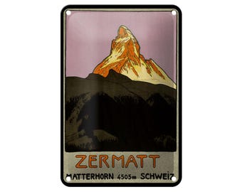 FEMER sign "Travel - Switzerland Zermatt Matterhorn Mountain" in wood or sheet metal in various sizes