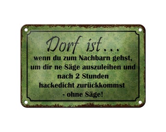 FEMER sign "Village is when you go to the neighbor" in wood or sheet metal in various sizes