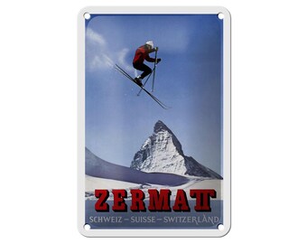FEMER sign "Travel - Zermatt Switzerland Ski Jumper" in wood or sheet metal in various sizes