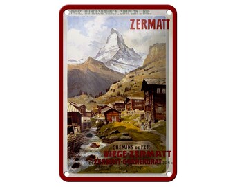 FEMER sign "Travel - Switzerland Zermatt Federal Railways" in wood or sheet metal in various sizes