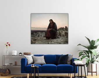 Christ in the Desert Canvas Art Print by Kramskoi