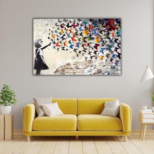 Banksy Schmetterling Wandkunst, Banksy Mädchen Leinwand, Schmetterling Wandkunst, Straße gedruckt, Banksy Leinwand, Leinwand abstrakte Kunst, Schmetterling Kunst