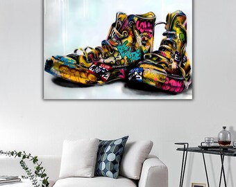 Impresión en lienzo de grafiti de zapatillas: arte mural de zapatos coloridos