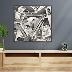 Relativity by Maurits Cornelis Escher Canvas Print, Maurits Cornelis Escher Wall Art, Relativity Wall Art, Modern Art Print, Fine Art Print