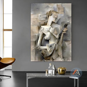 Girl with a Mandolin Wall Art, Pablo Picasso Reproduction print, Picasso Canvas Wall Decor, Abstract Canvas Prints, Surrealism Art