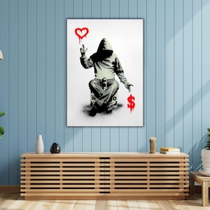 Banksy Money Or Love Wall Art, Graffiti Wall Decor, Banksy Street Printed Canvas, Abstract Art Canvas, Bansky Style Print, Street Graffiti