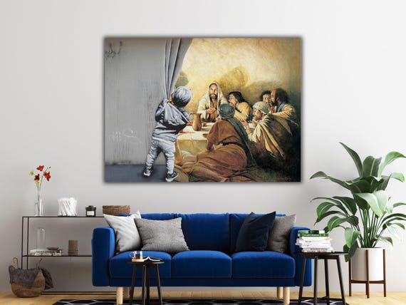 Banksy Last Supper Canvas Print: Da Vinci Inspired Christian Art