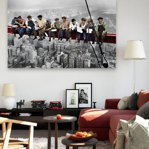 Lunch A top A Skyscraper Canvas Print, Ironic Black and White Art, New York Skyscraper Wall Decor, 1932 New York Construction Workers Print