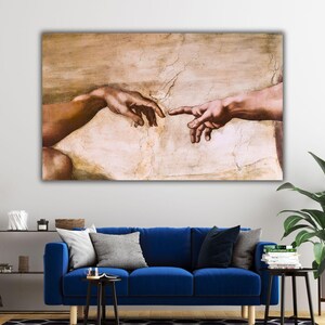 Art mural sur toile La création d&#39;Adam, affiche de Michel-Ange, décoration murale de Michel-Ange, tableau de Michel-Ange, oeuvre d&#39;art moderne de Michel-Ange