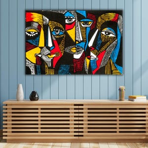 Surreal Colored Faces Wall Art, Abstract Face Canvas Print, Contemporary Art Canvas, Abstract Portrait Wall Decor, Human Portrait Canvas