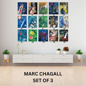 Custom Set Of 3 Marc CHAGALL Canvas Art, Choose 3 of from Chagall&#39;s Artworks, Marc Chagall Paintings, Chagall Wall Decor, Chagall Print Art