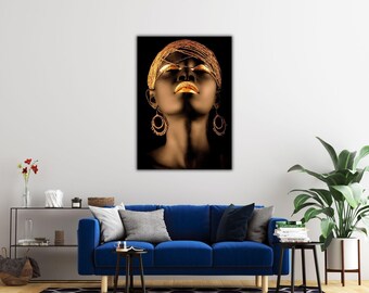 Black and Gold African Woman Canvas Print: Modern Wall Art
