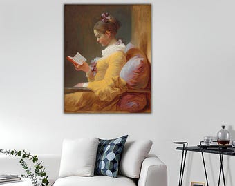 フラゴナール「読書する少女」版画：ヴィンテージ教育アート（デジタル