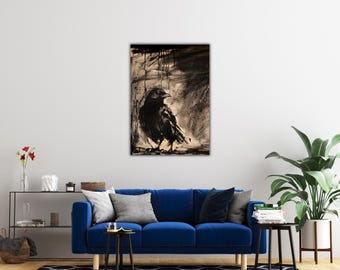 Gothic Rabe Rabe Kunstdruck - Dark Crow Painting, Animal Print
