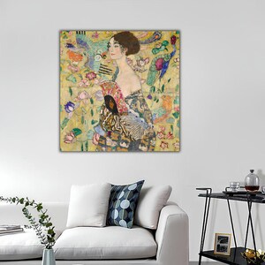 Lady With Fan Canvas Print, Gustav Klimt Reproduction Wall Art, Klimt Classic Wall Art, Symbolism Art Nouveau Painting, Fine Art Prints