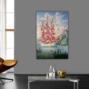 Arrival of the Flower Ship Wall Art, Vladimir Kush Surreal Painting, Vladimir Kush Wall Decor, Vladimir Kush Prints, Vladimir Kush Poster