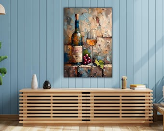 Red Wine & Glass Canvas Wall Art: Ready to Hang Kitchen Decor