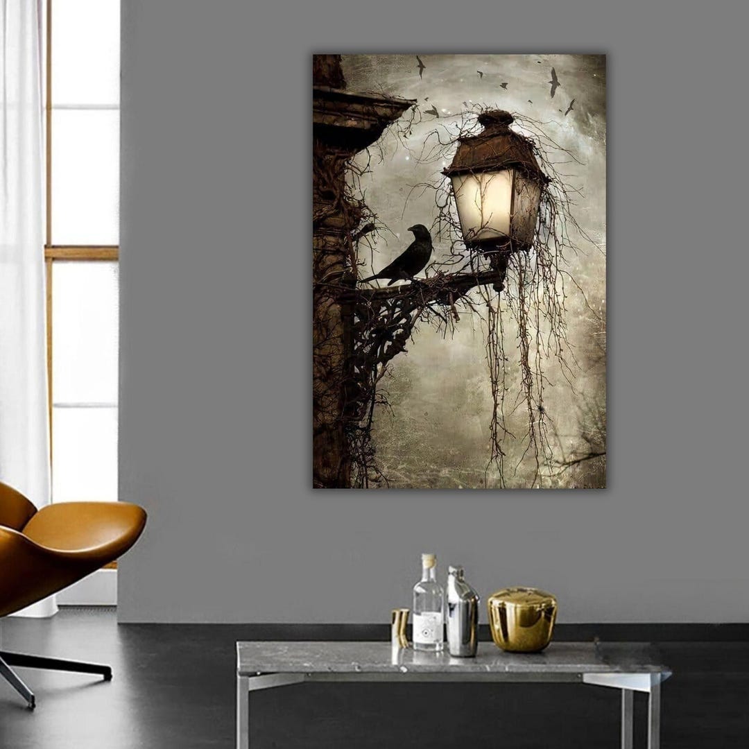 Arthur Rackham Bird on Lantern Canvas Art Print: Dark Raven Decor ...