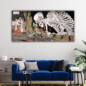 Utagawa Kuniyoshi Wall Art, Takiyasha summons a skeleton, Kuniyoshi Print, Skeleton Spectre 1844 Print, Mitsukuni Paintings, Japanese Art