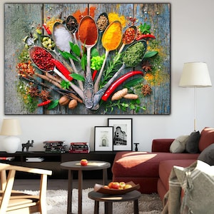 Spoons of Spices Aesthetic Canvas Print, Herbs and Spices Canvas Rustic Wall Art, Herbs and Spices Kitchen Wall Decor, Modern Kitchen Decor