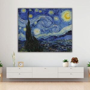 Arte mural de La Noche Estrellada, Impresión en lienzo de Vincent Van Gogh, Arte en lienzo de La Noche Estrellada, Decoración de pared de Van Gogh, Póster de La Noche Estrellada